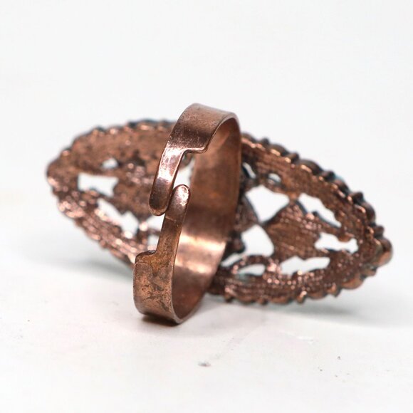 Vintage Antiqued Copper Turquoise Cluster Ring  Bohemian Southwestern Navajo - Picture 4 of 9